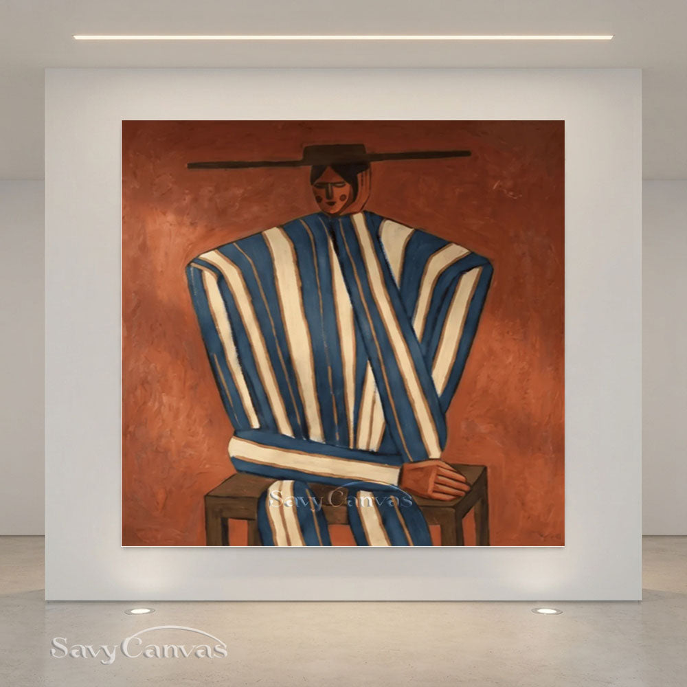 Handmade Modern Abstract Cowboy Portrait Brown Oil Painting #ZC 012