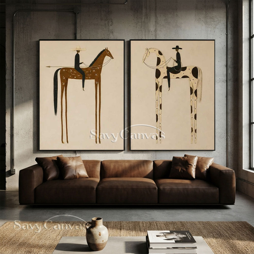 Retro Equestrian Abstract Oil Painting #SS 283