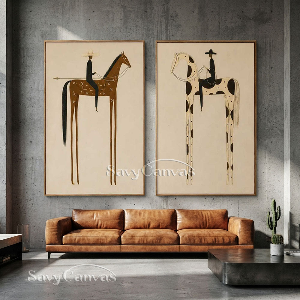 Retro Equestrian Abstract Oil Painting #SS 283