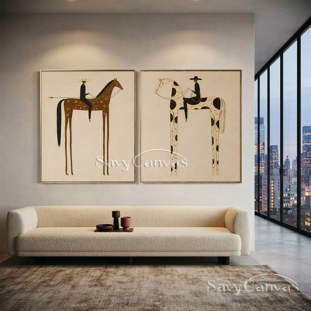Retro Equestrian Abstract Oil Painting #SS 283