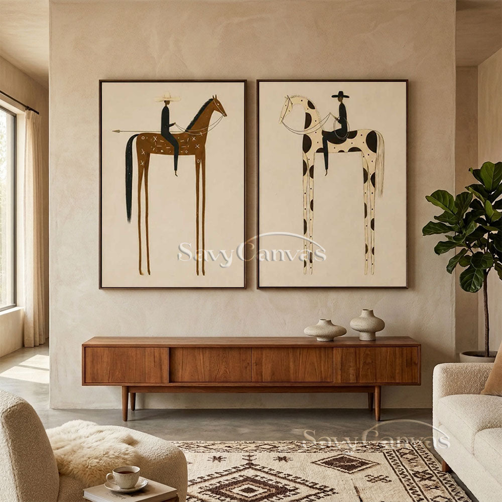 Retro Equestrian Abstract Oil Painting #SS 283
