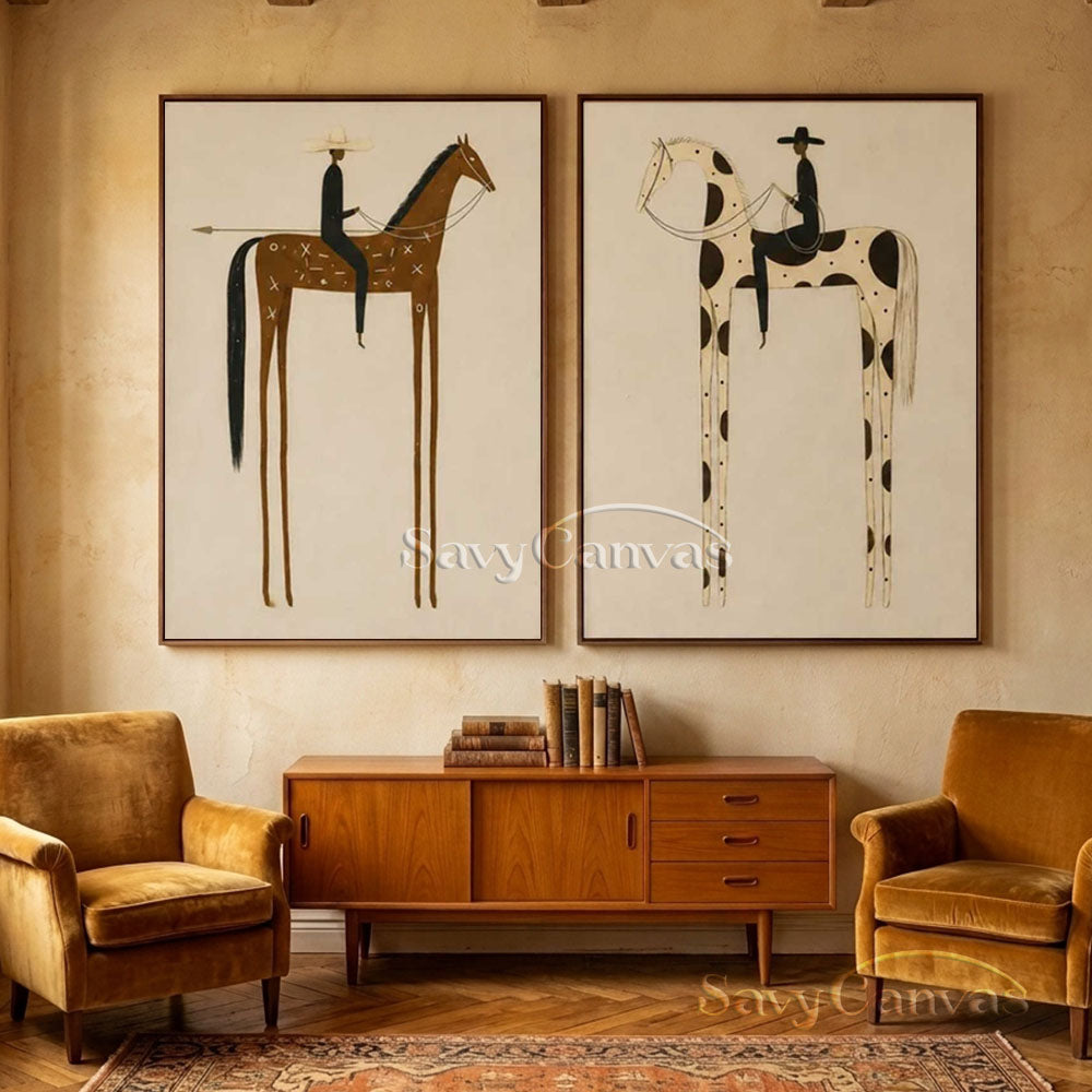 Retro Equestrian Abstract Oil Painting #SS 283