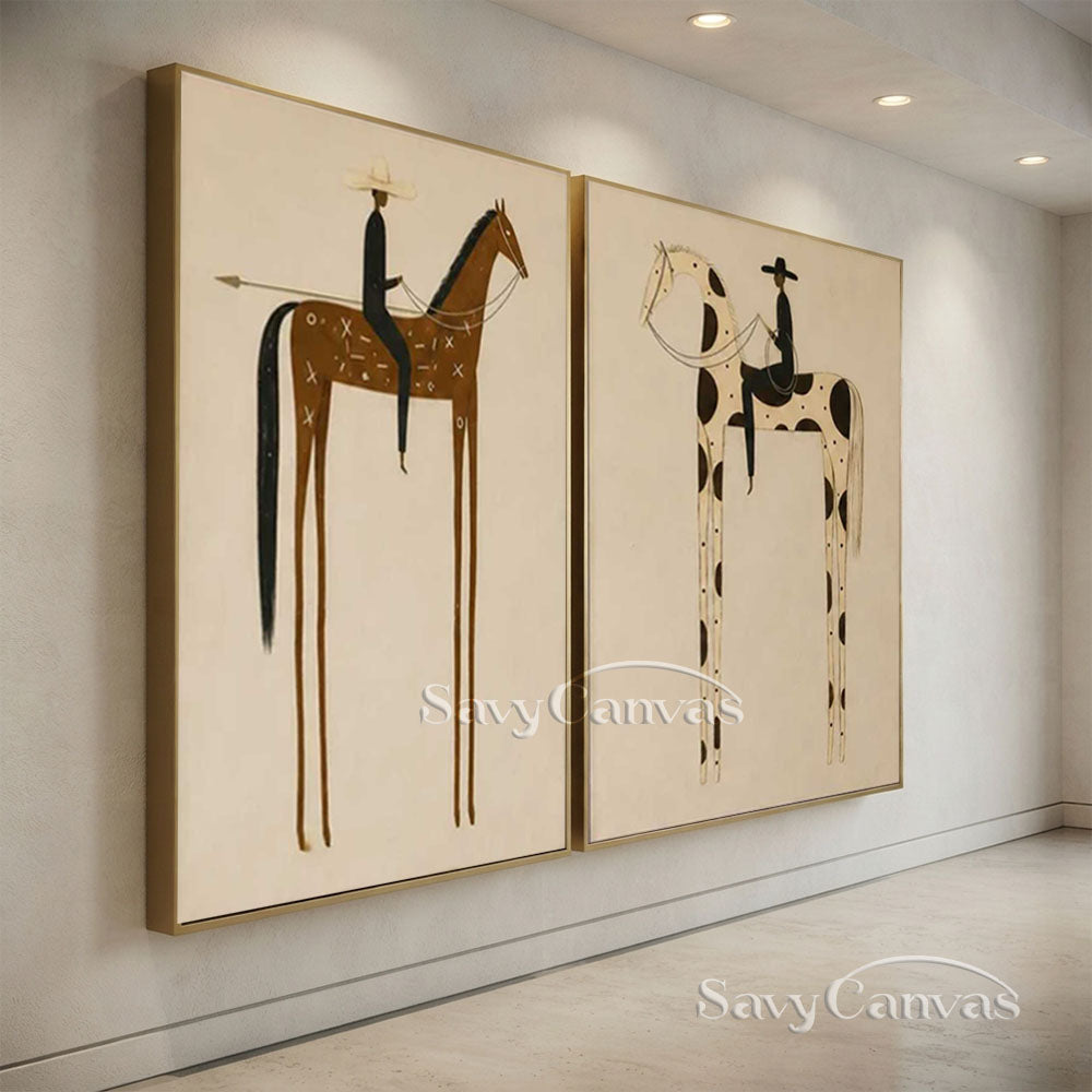 Retro Equestrian Abstract Oil Painting #SS 283