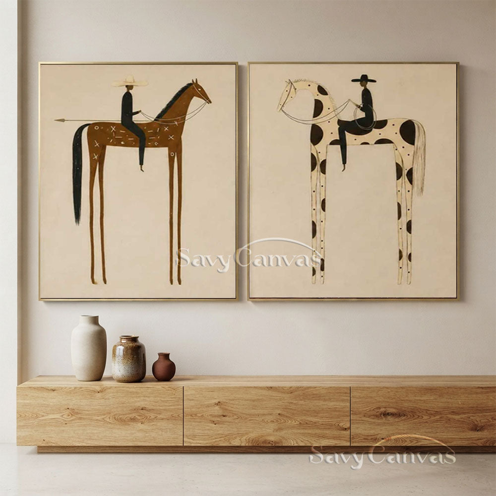 Retro Equestrian Abstract Oil Painting #SS 283