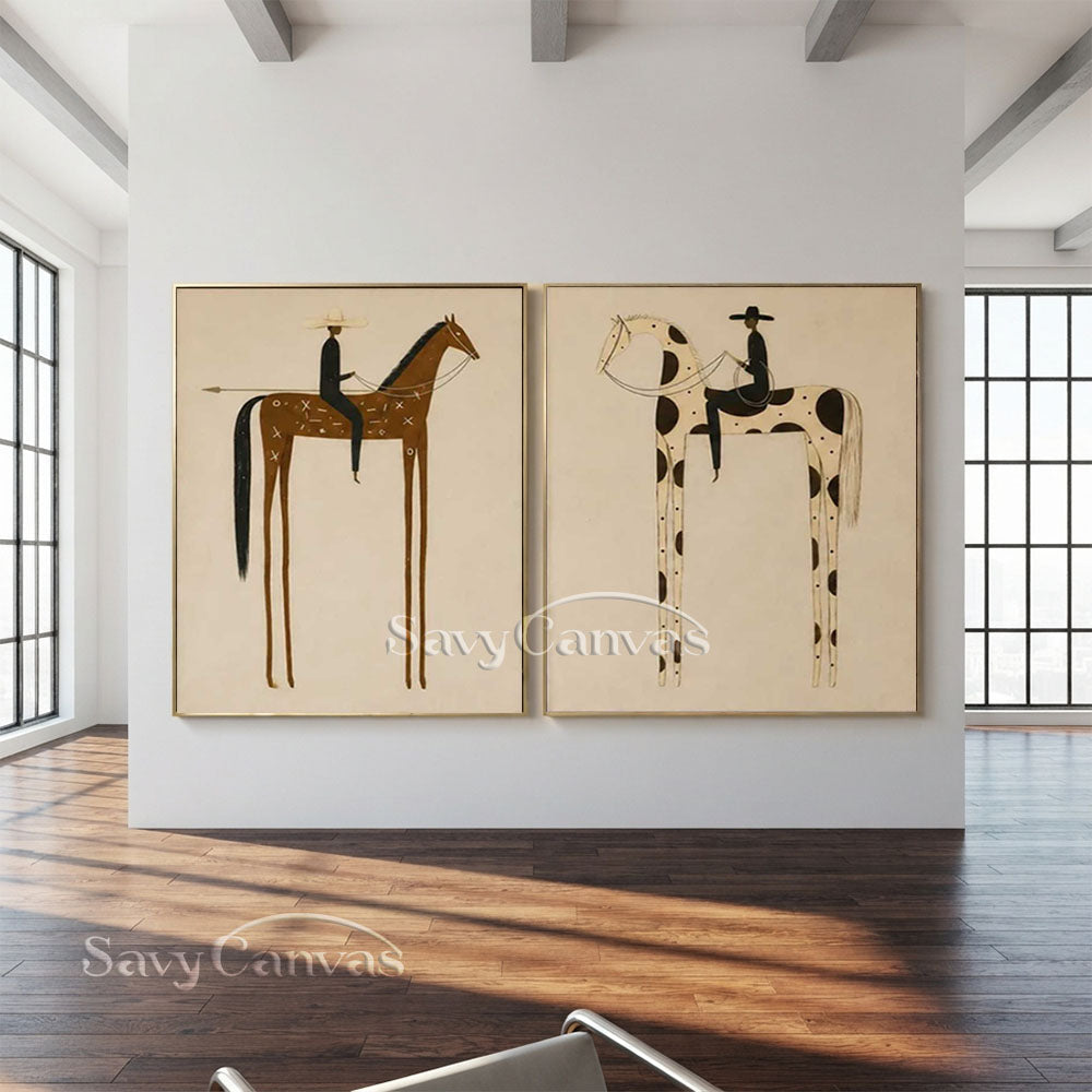 Retro Equestrian Abstract Oil Painting #SS 283
