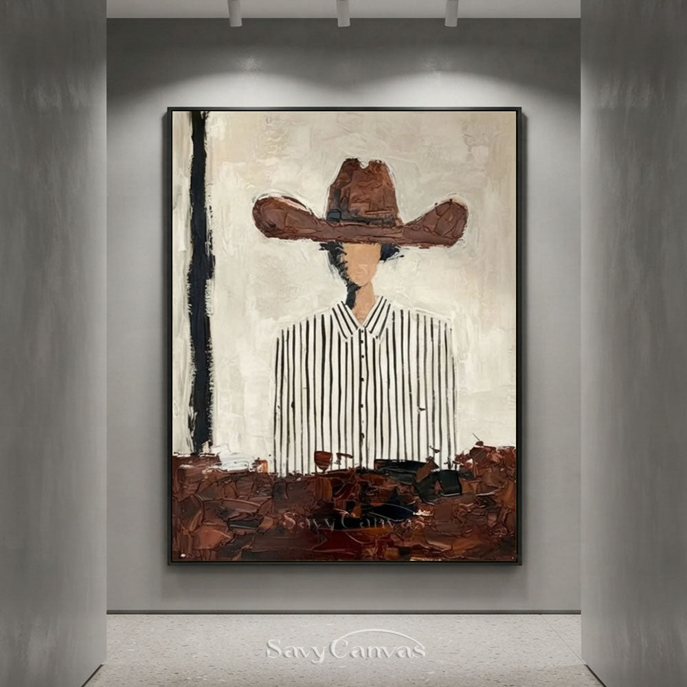 Abstract Cowboy in Striped Shirt Vintage Canvas Oil Painting #SS 249