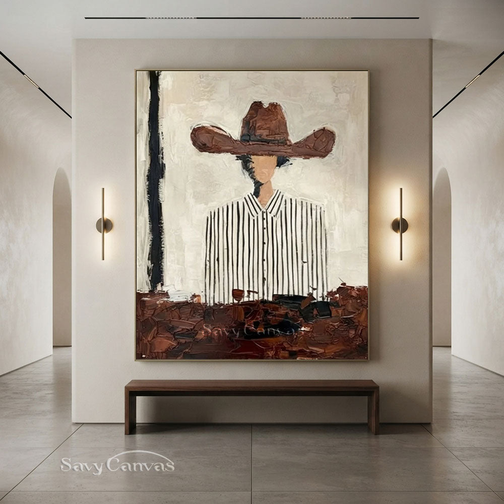 Abstract Cowboy in Striped Shirt Vintage Canvas Oil Painting #SS 249
