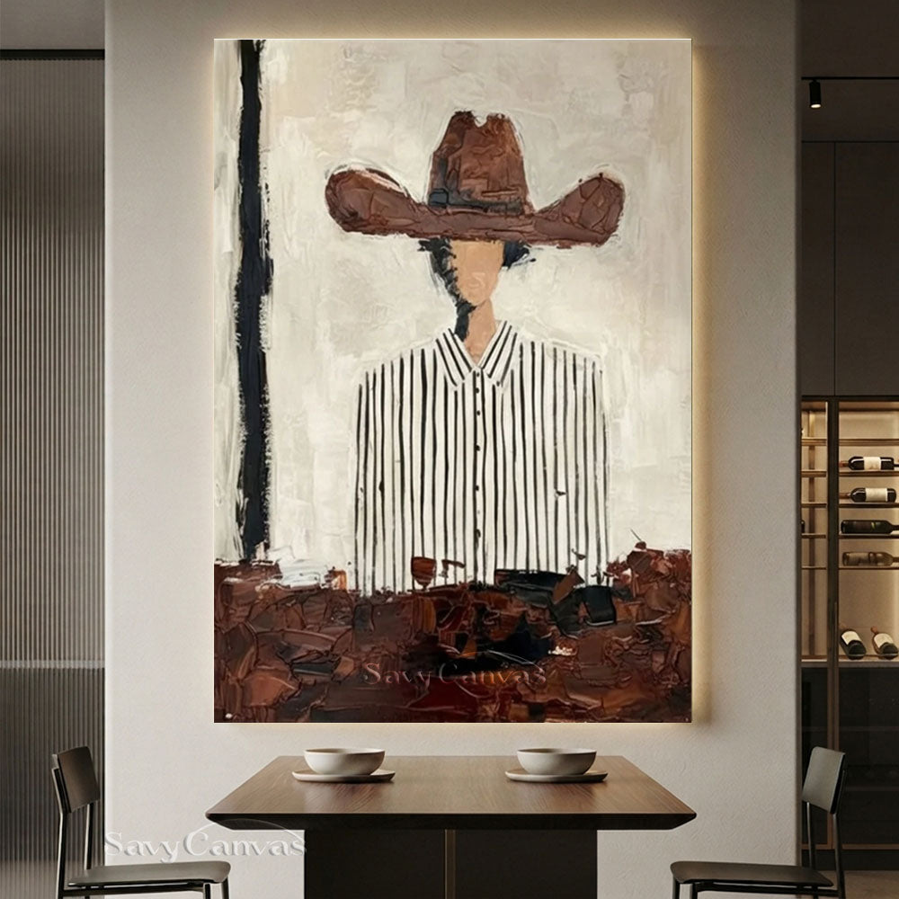 Abstract Cowboy in Striped Shirt Vintage Canvas Oil Painting #SS 249