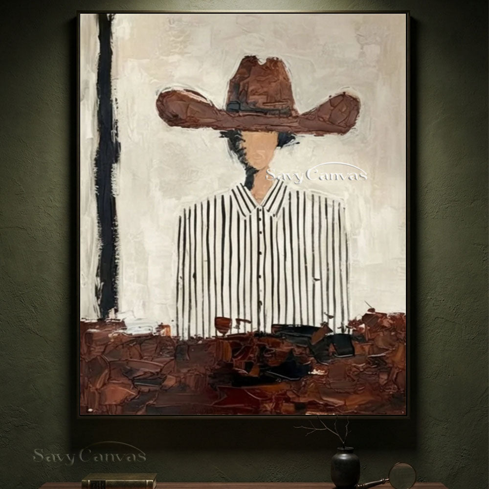 Abstract Cowboy in Striped Shirt Vintage Canvas Oil Painting #SS 249