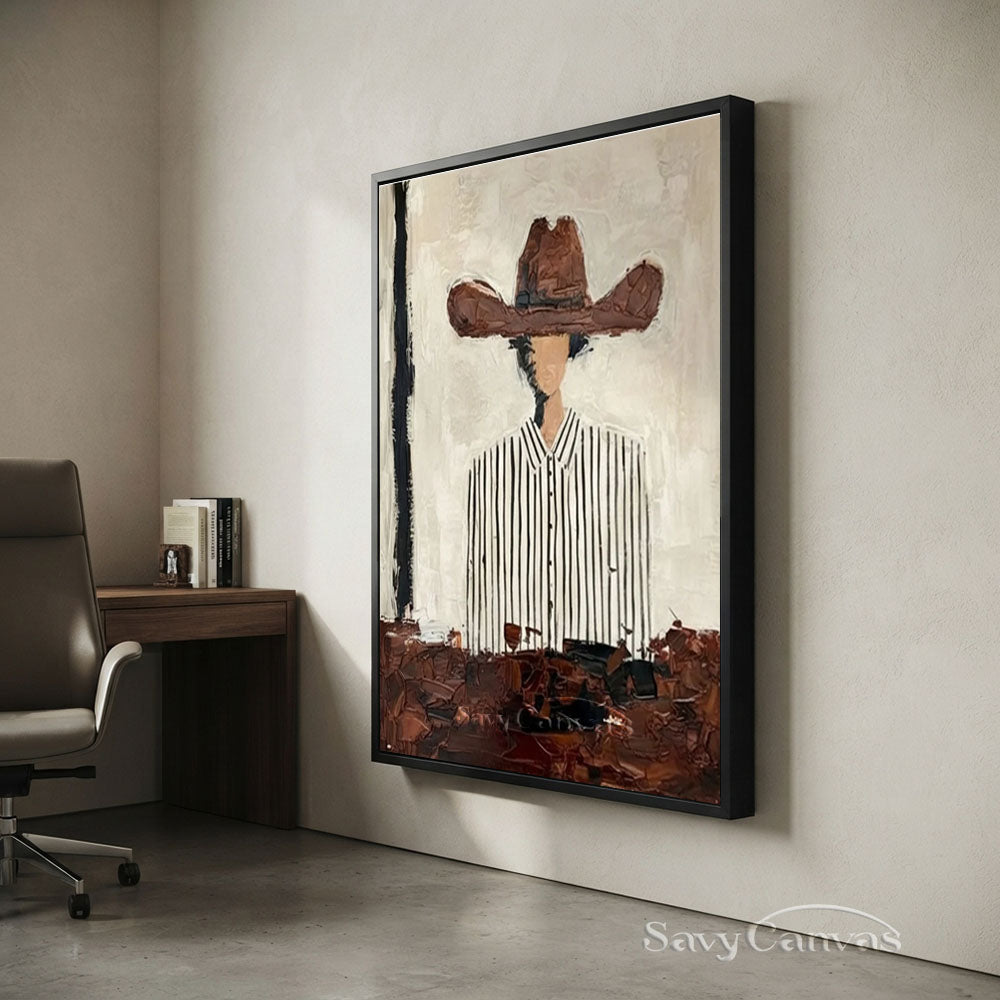 Abstract Cowboy in Striped Shirt Vintage Canvas Oil Painting #SS 249