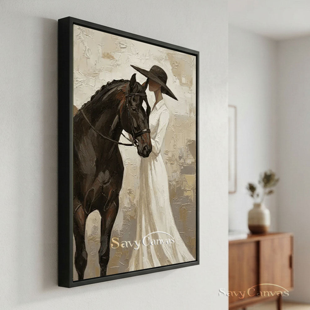 Impressionist Elegant Lady and Horse Vintage Oil Painting #SS 252