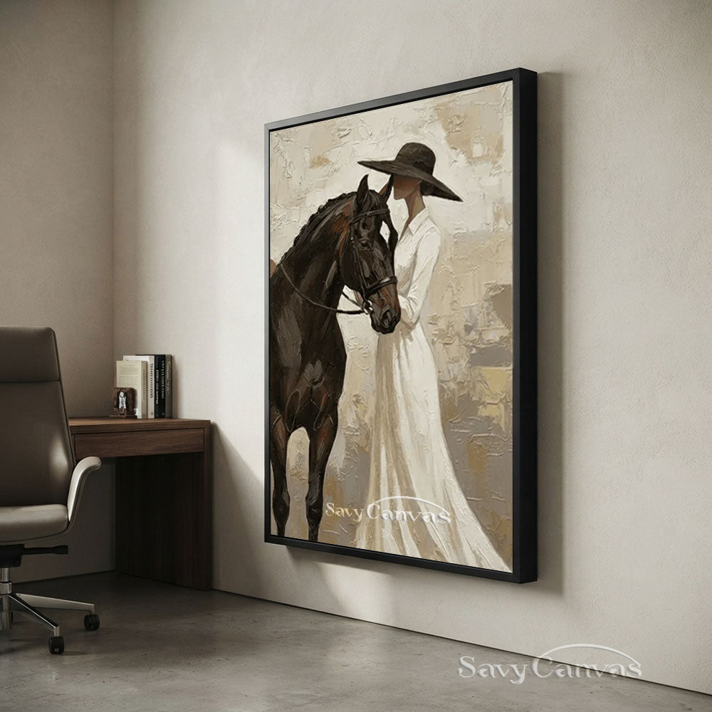 Impressionist Elegant Lady and Horse Vintage Oil Painting #SS 252