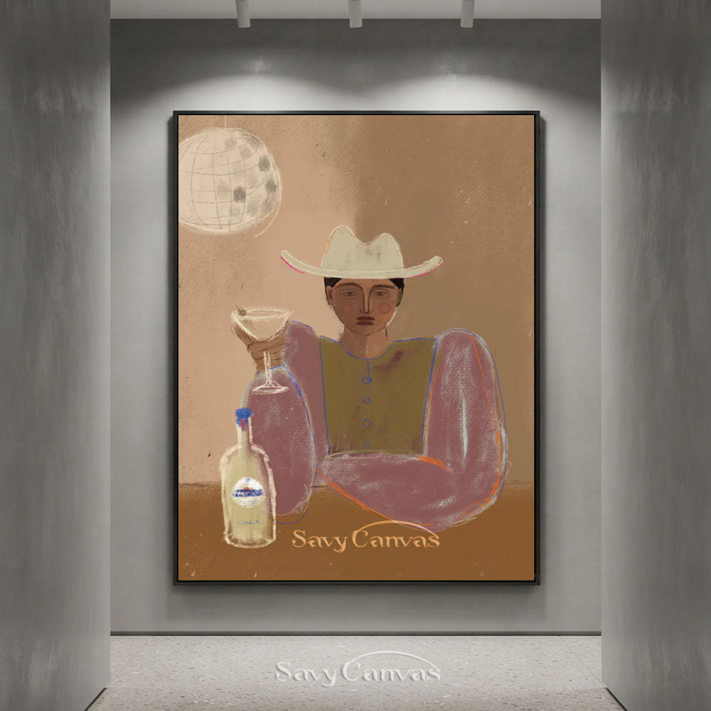 Handmade Retro Cowgirl Martini Modernist Canvas Oil Painting #SS 253