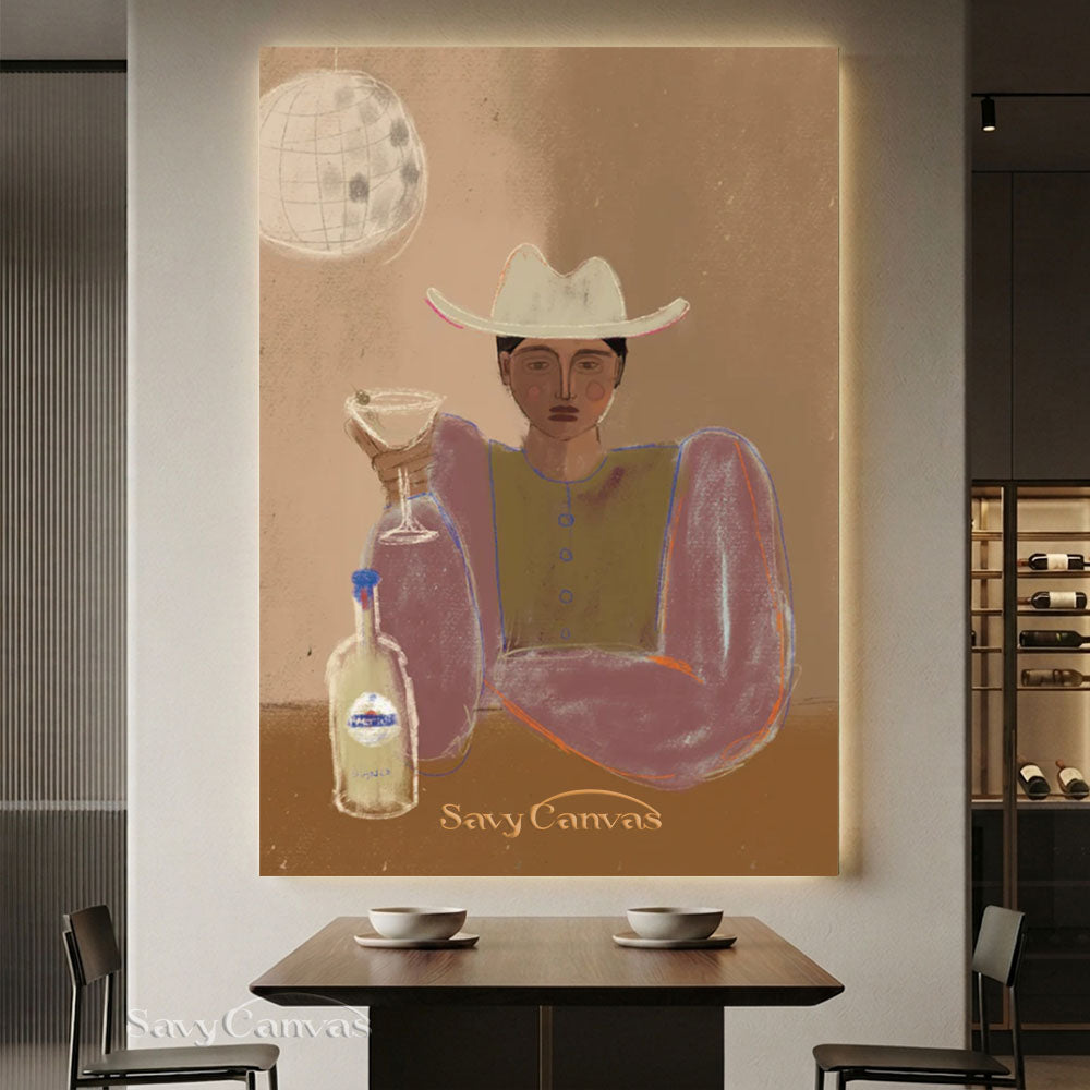 Handmade Retro Cowgirl Martini Modernist Canvas Oil Painting #SS 253