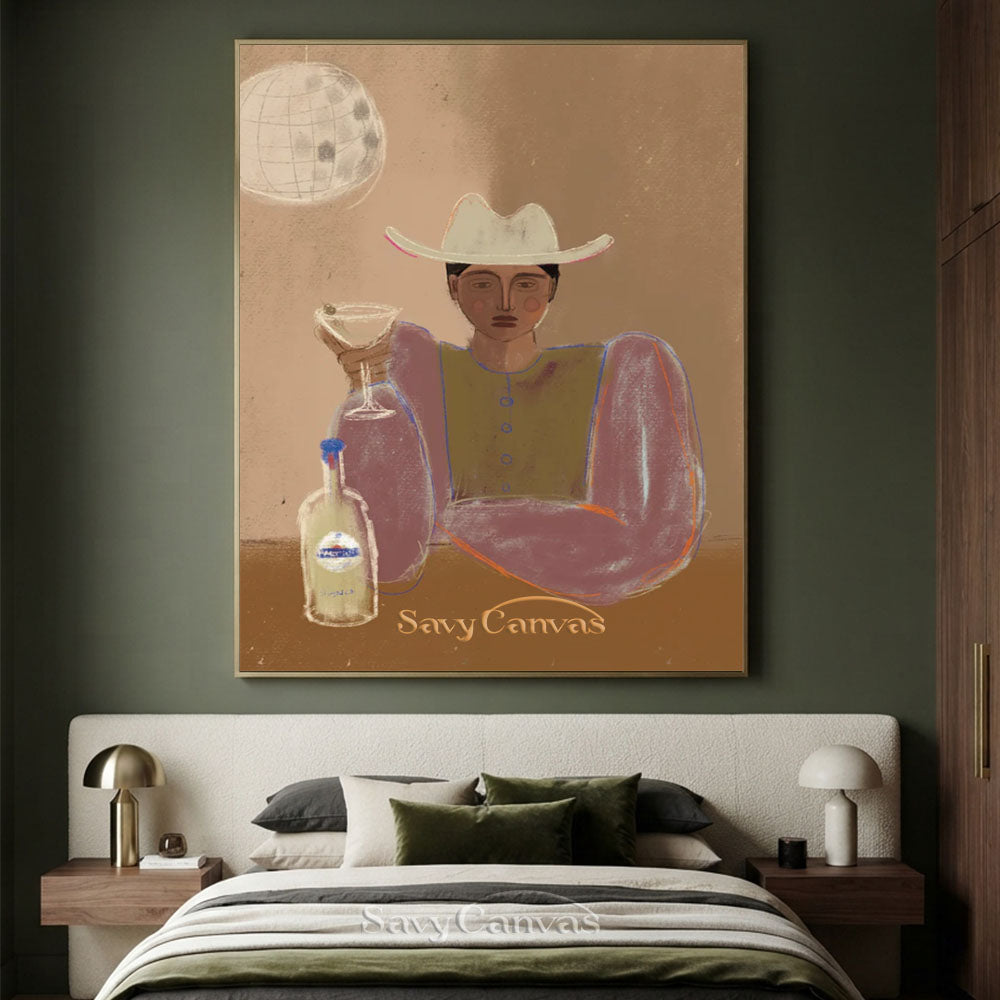 Handmade Retro Cowgirl Martini Modernist Canvas Oil Painting #SS 253