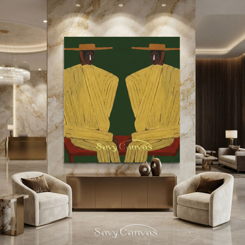 Handmade Modern Abstract Two Cowboys Green Oil Painting #ZC 015