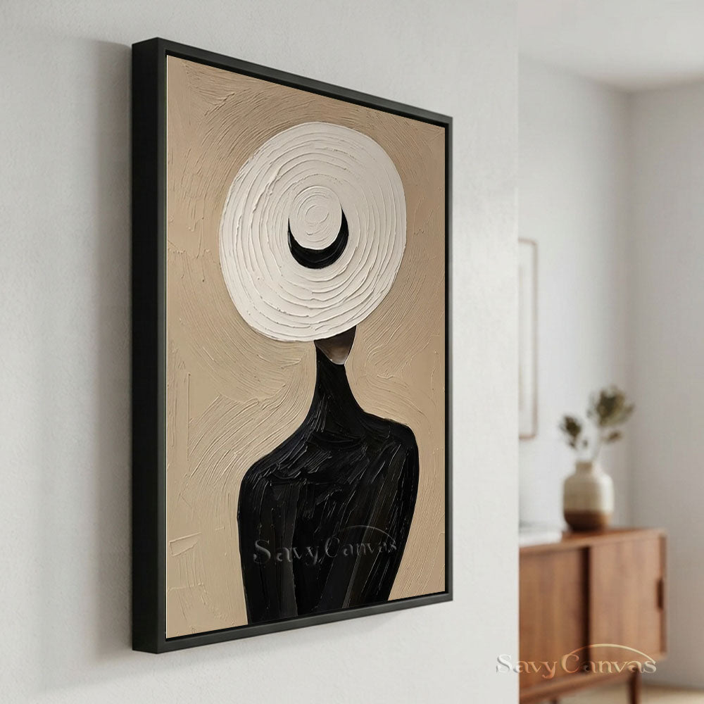 Elegant Lady in White Hat Vintage Handmade Oil Painting #SS 251