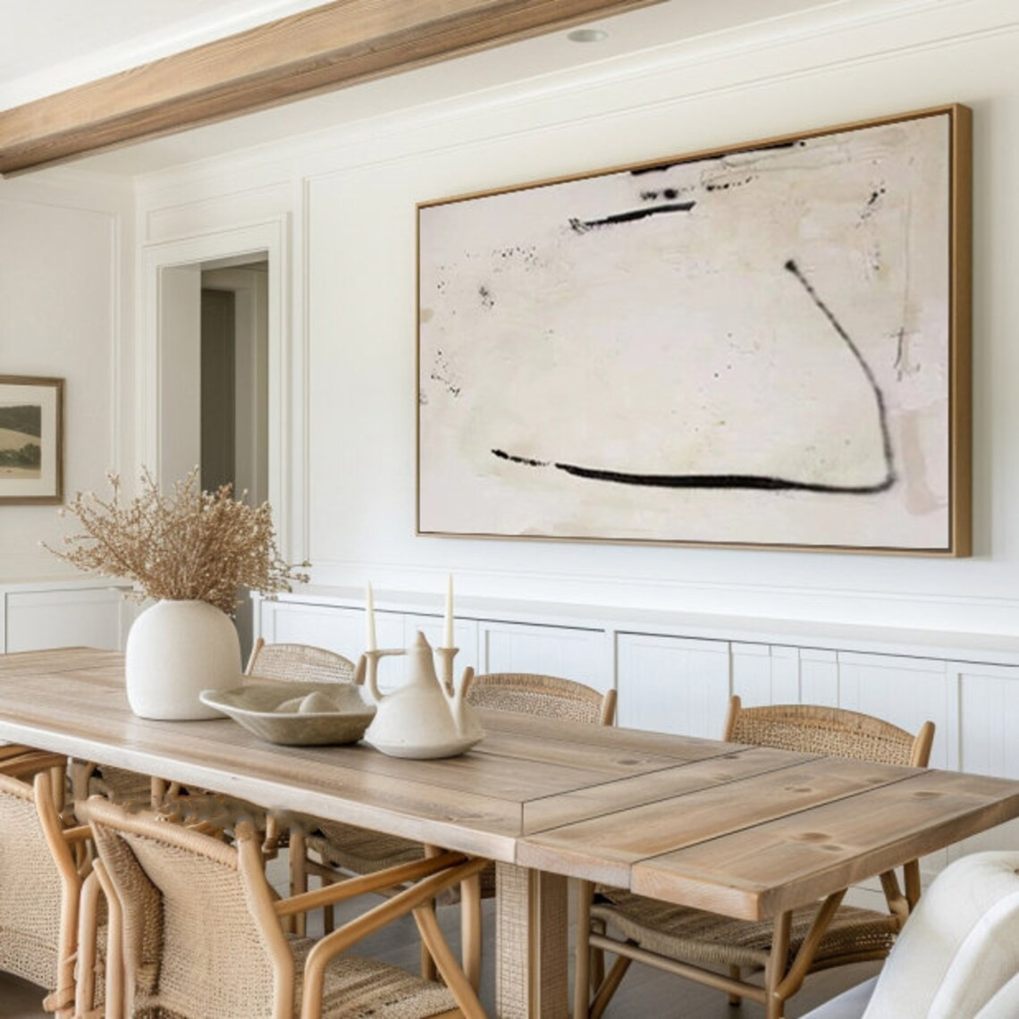 Large Abstract Canvas Art - Black & White Oil Painting #TC 108