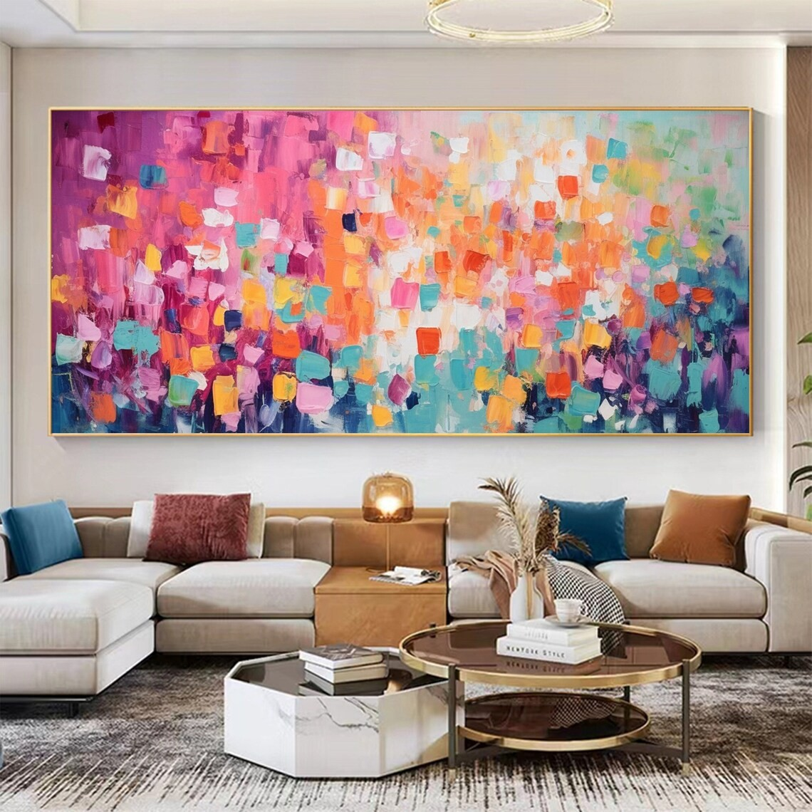 Modern Colorful Block Abstract Oil Painting - Vibrant Wall Art