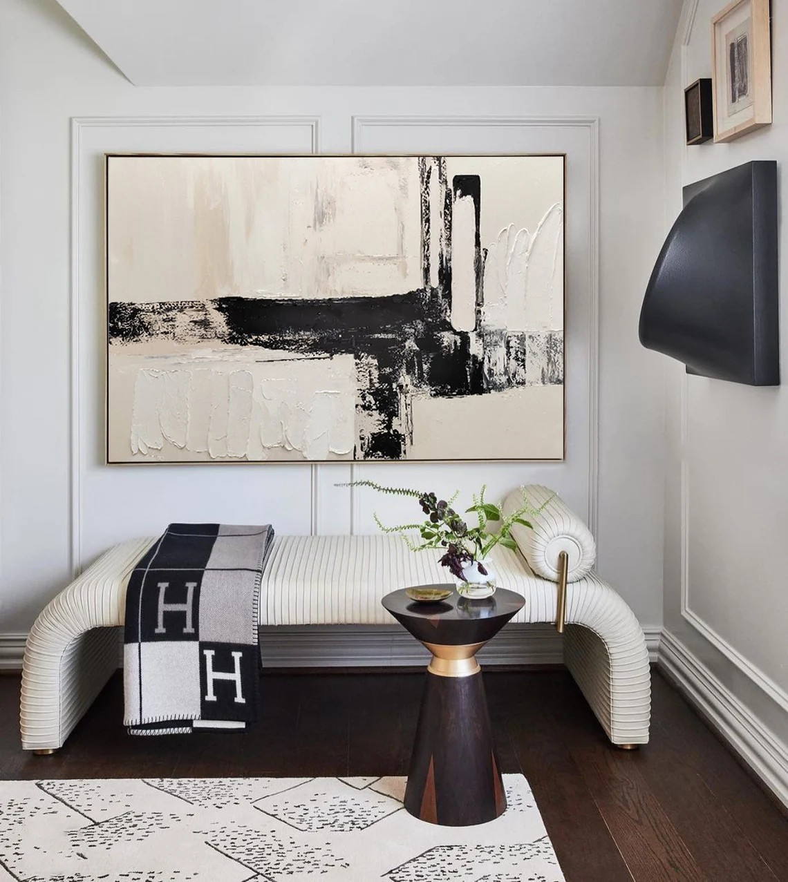 Large Abstract Black and White Textured Art #TC 107