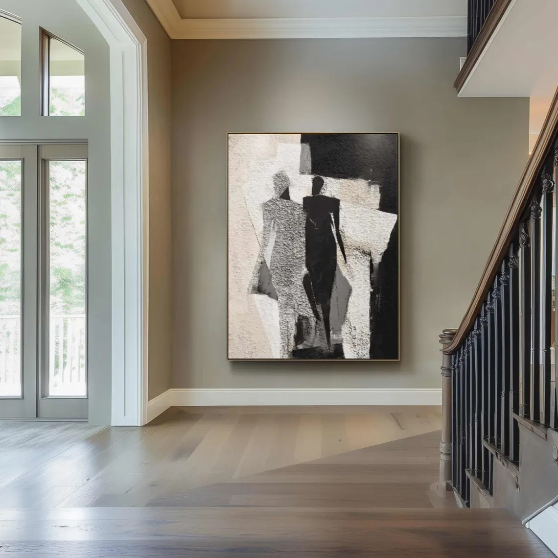 Abstract Figures Art - Black White Textured Wall Painting #TC 053