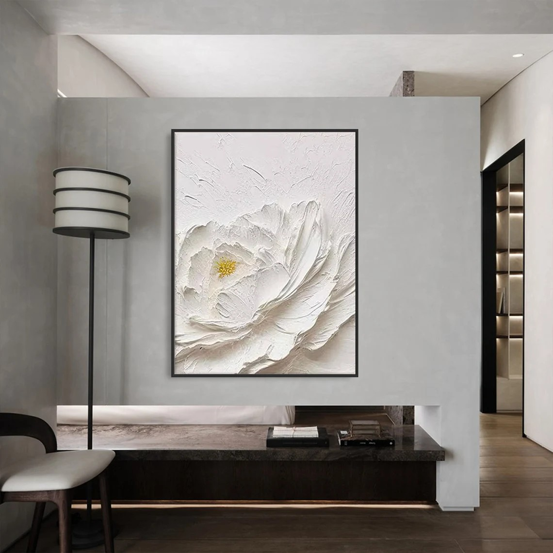 Textured White Flower Painting | Impasto Floral Wall Art #TC 078