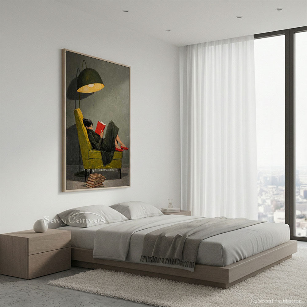 Vintage Reading Woman Oil Painting Retro Canvas Wall Art #AA 548