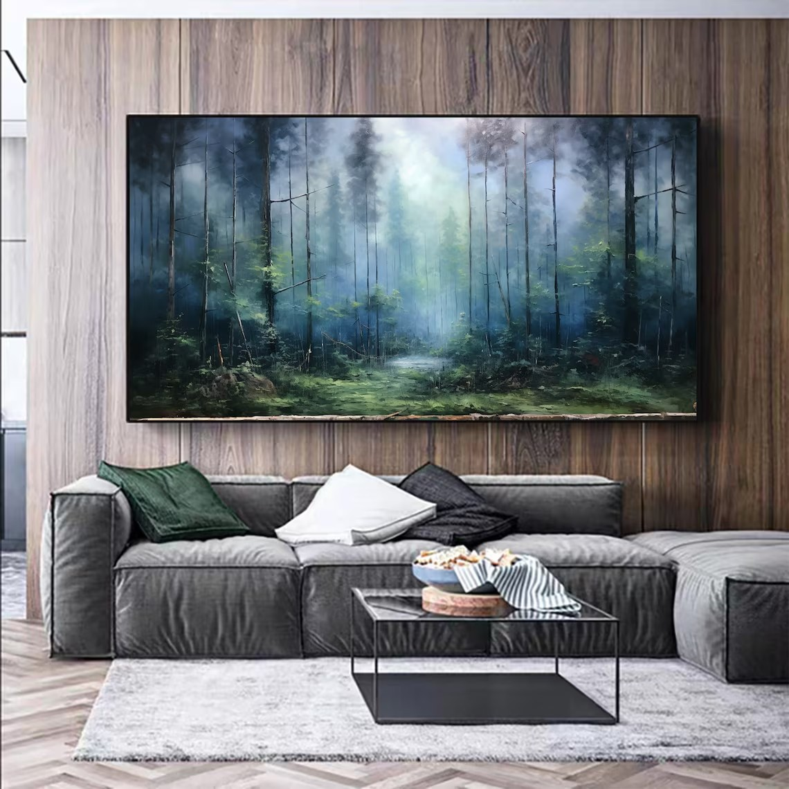Panoramic Misty Forest Abstract Oil Painting - Long Wall Art #JJ 033