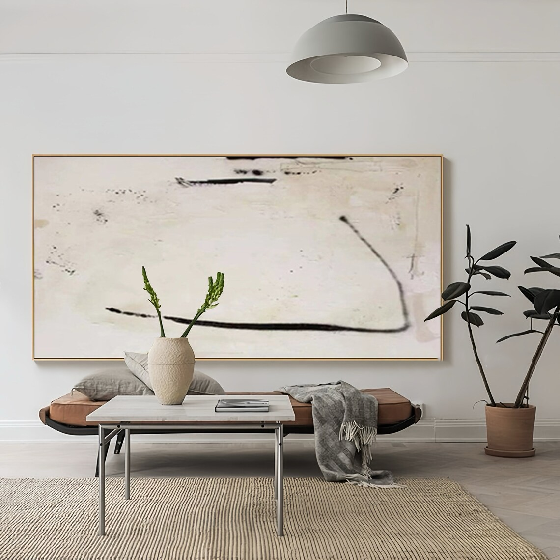 Large Abstract Canvas Art - Black & White Oil Painting #TC 108