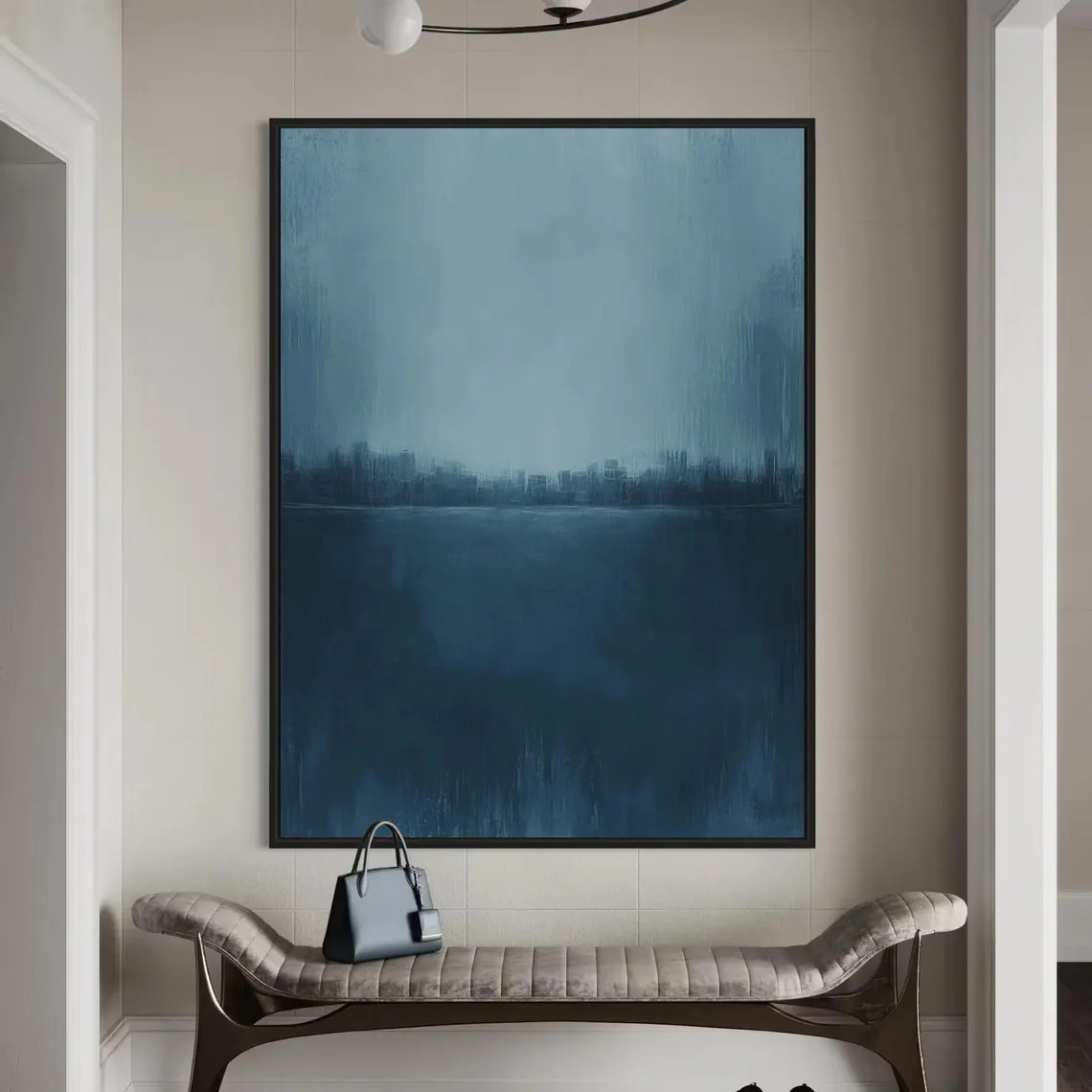 Minimalist Blue Abstract Oil Painting for Contemporary Interior Design #TC 018