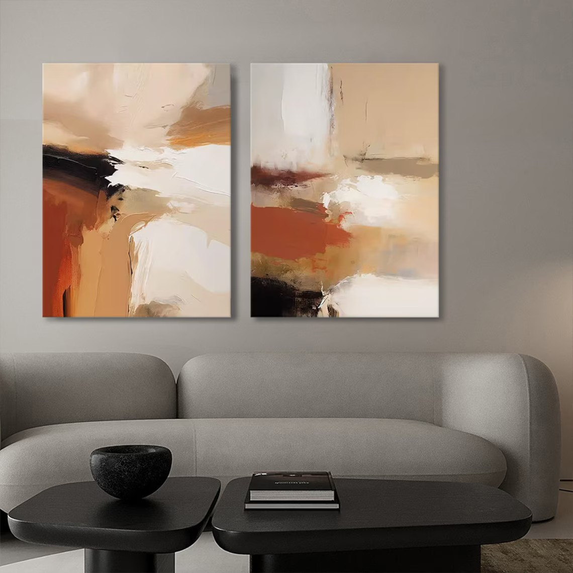 Warm Palette Abstract Paintings | Contemporary Art Set of 2 | #TC 077