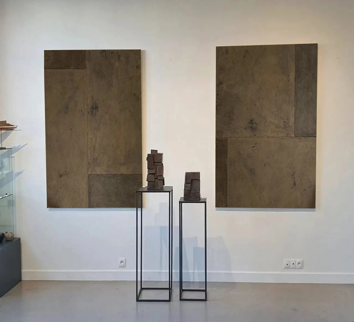 Geometric Abstraction Wall Art Set - Textured Brown Painting | #TC 046