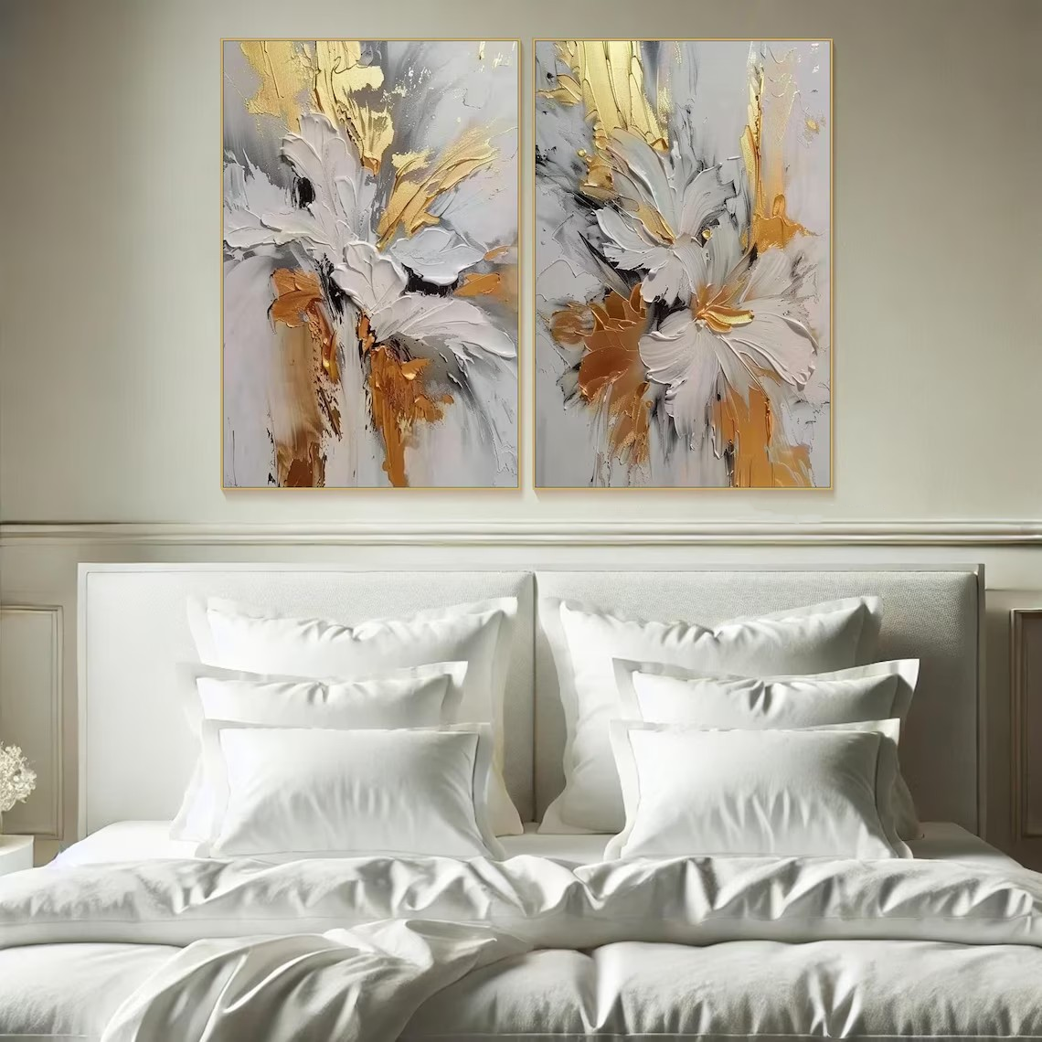 Set of 2 Textured Abstract Paintings |Gold & Grey Art #TC 102