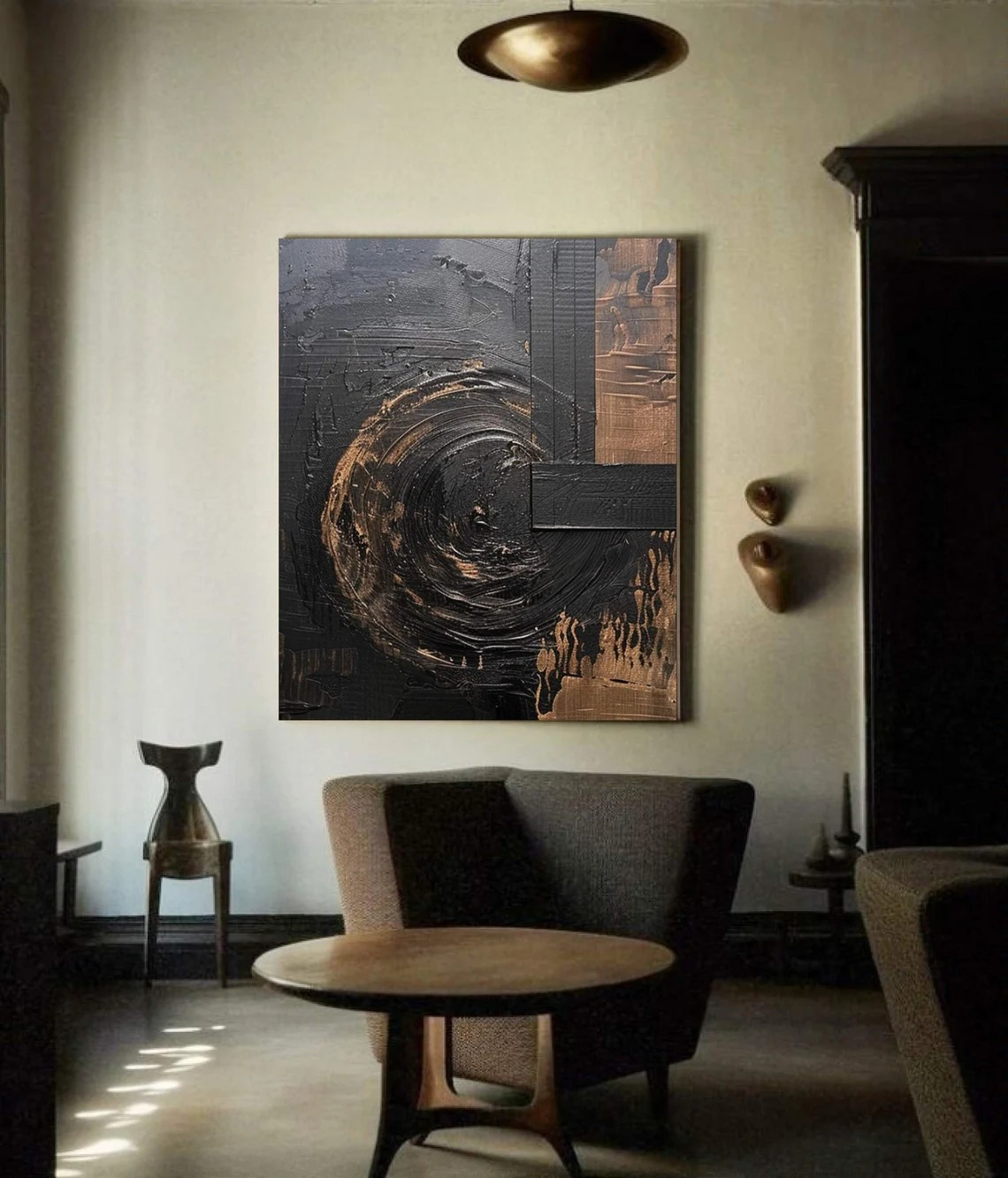 Modern 3D Effect Abstract Oil Painting | Black Theme Large Living Room Decor Artk #TC 024
