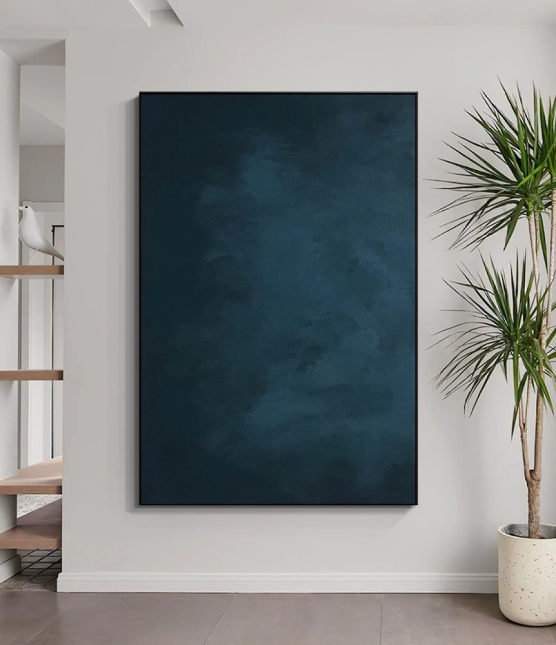 Large Vertical Abstract Painting - Navy Blue Minimalist Canvas Art  #TC 013