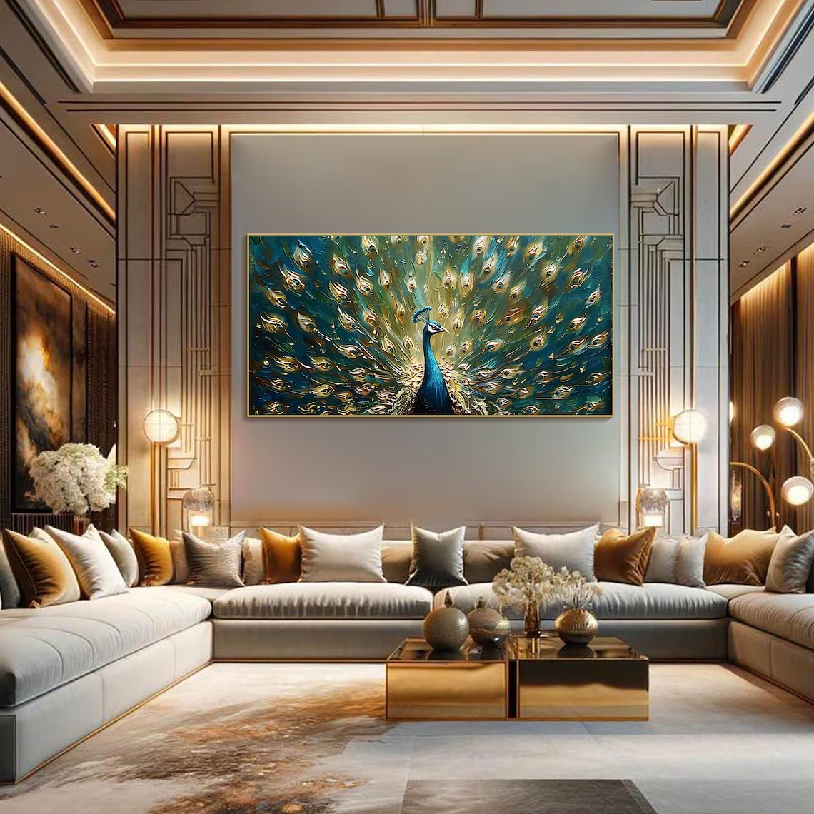 Textured Peacock Oil Painting - Handmade Animal Art #TC 097