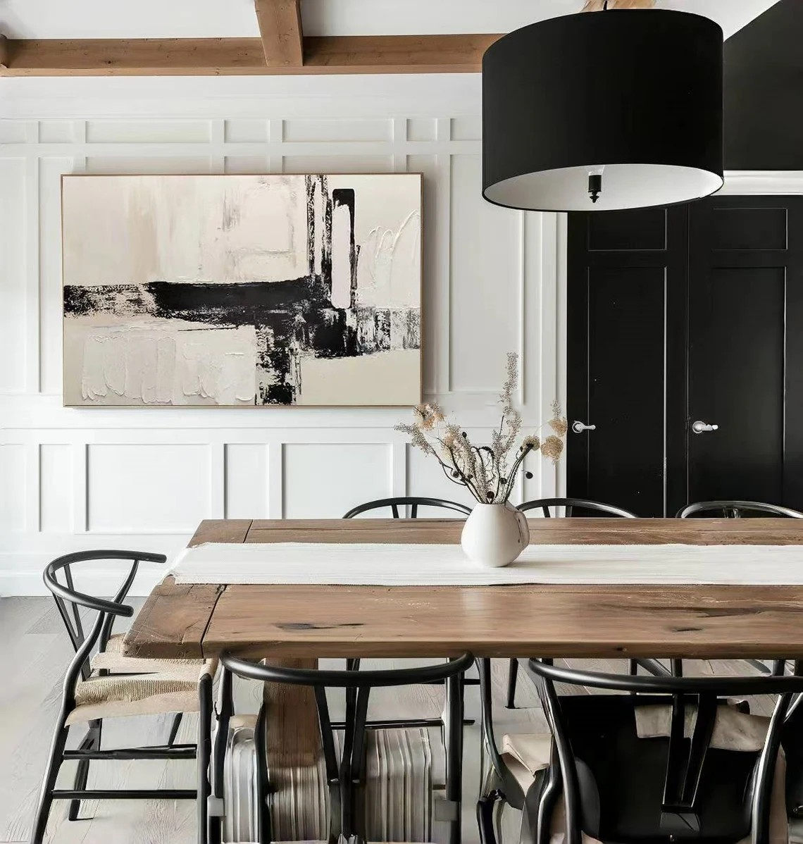 Large Abstract Black and White Textured Art #TC 107