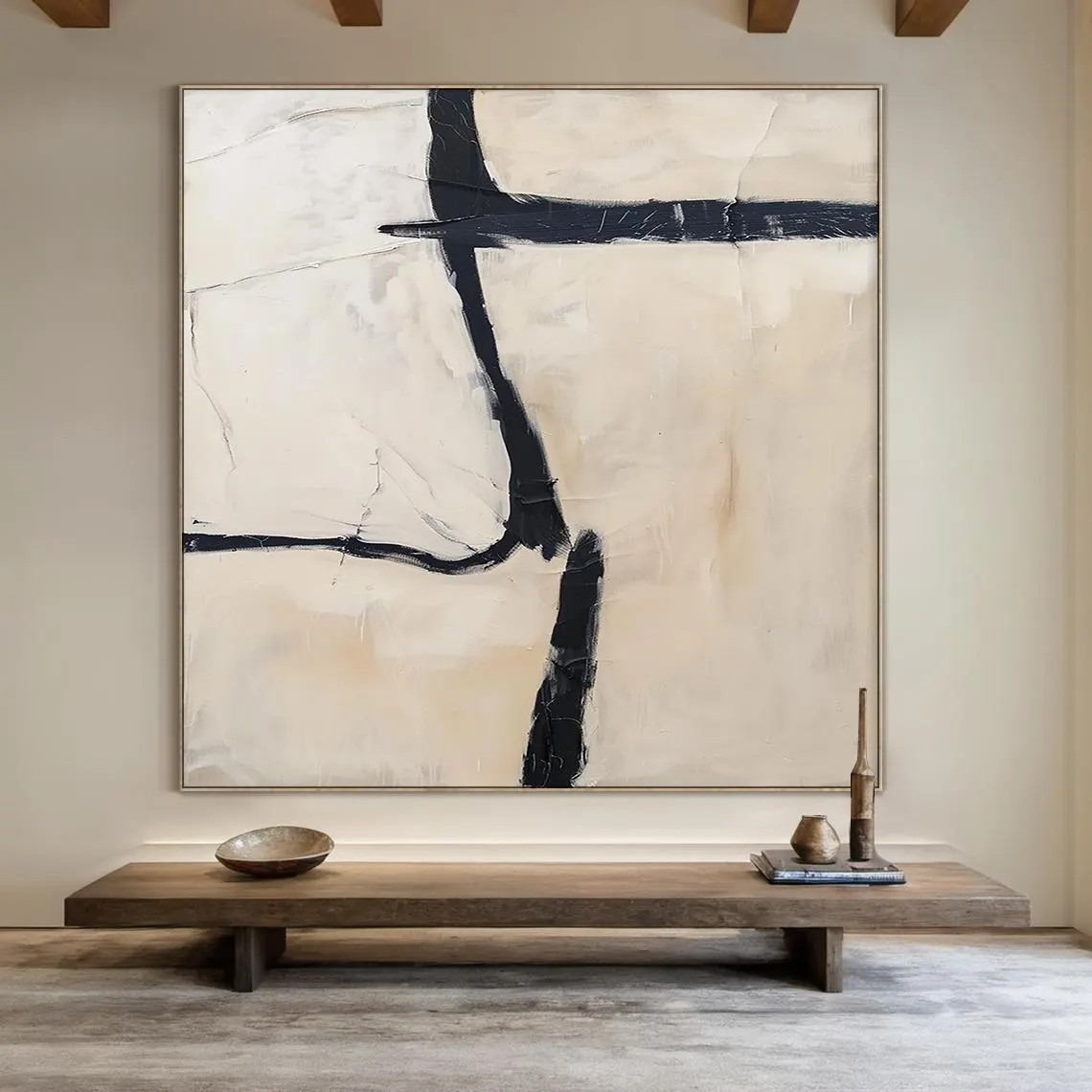 Geometric Abstract Oil Painting | Bold Black Lines Original Art  #TC 059