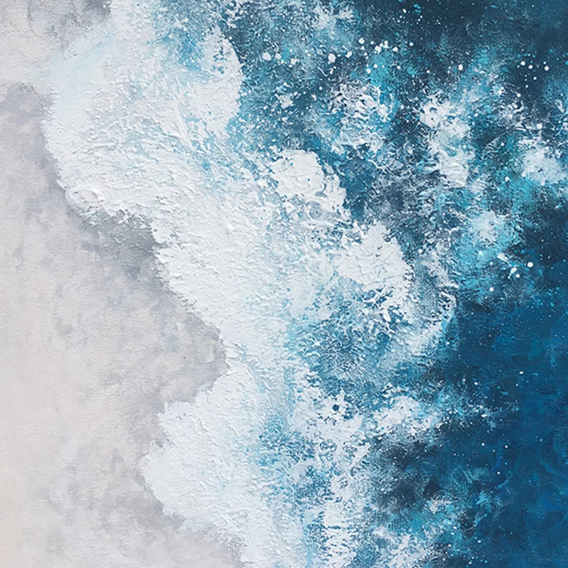 Modern Coastal  Oil Painting - Blue Ocean Waves Art