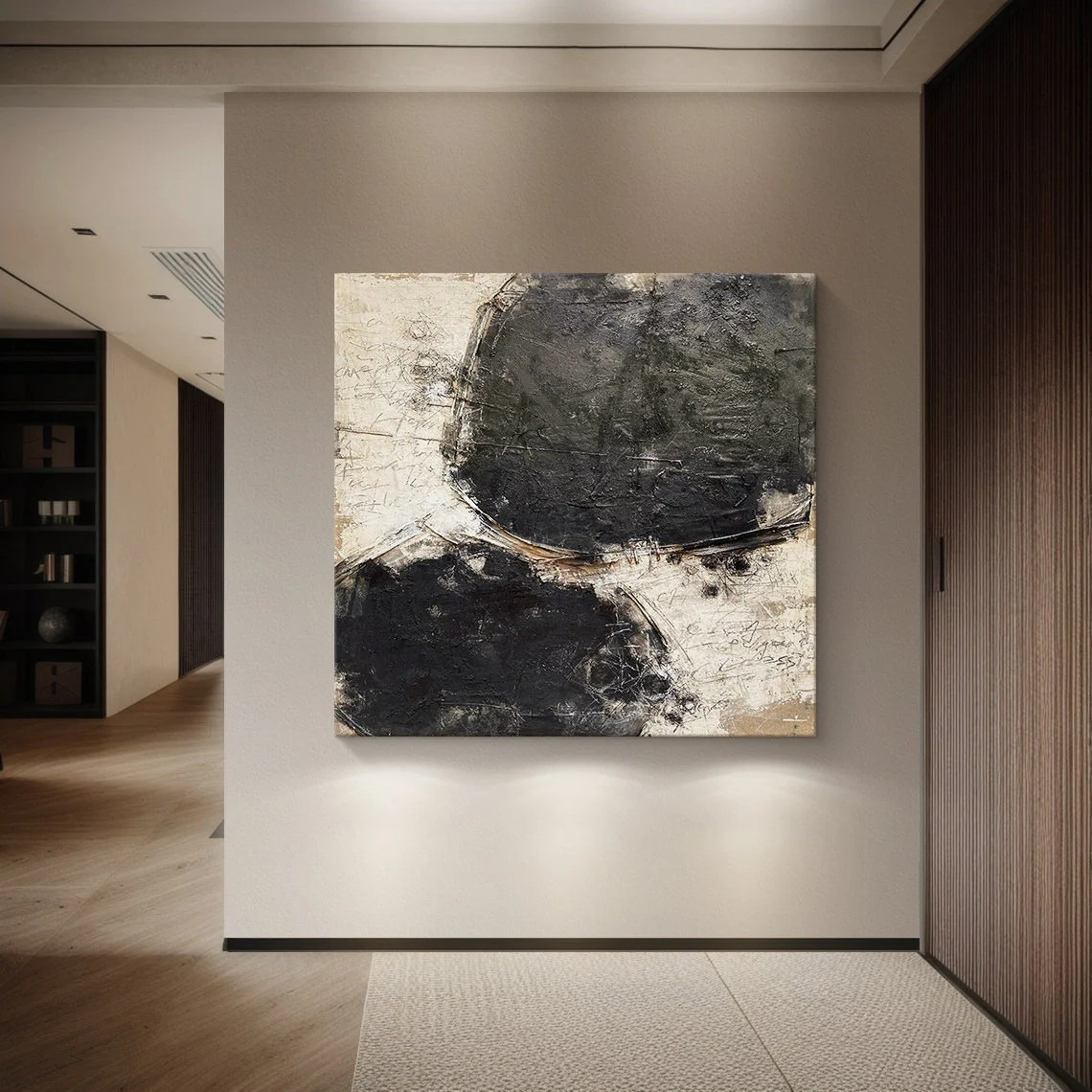 Minimalist Black and Beige Abstract Art | Large Textured Canvas Art #TC 067