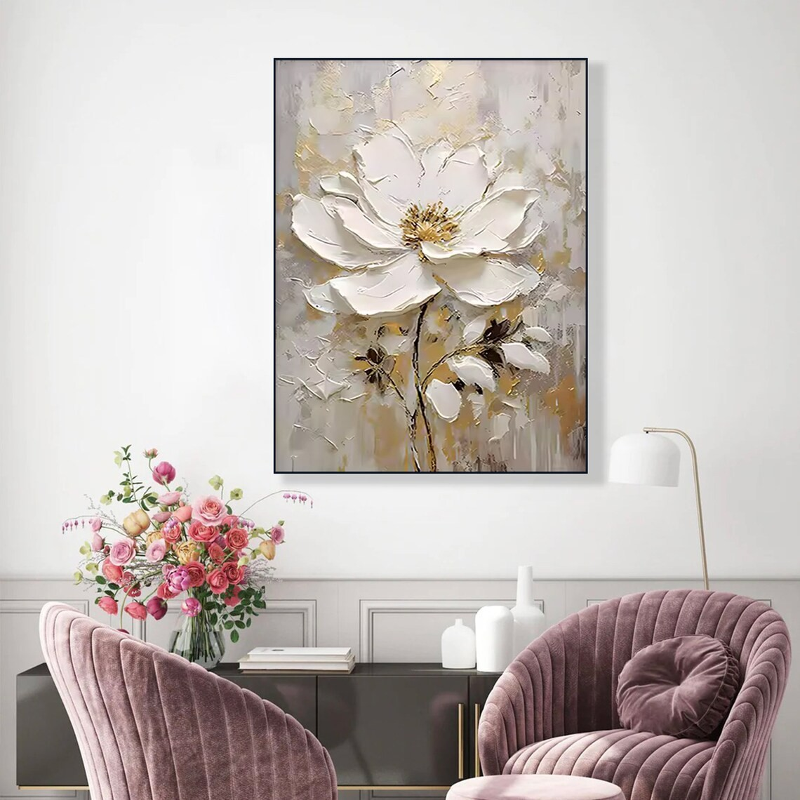 Handmade Textured Flower Painting | Vertical Decor #TC 100