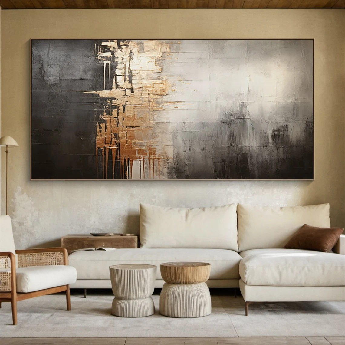 Sophisticated Wall Art - Gray White Gold Abstract Piece