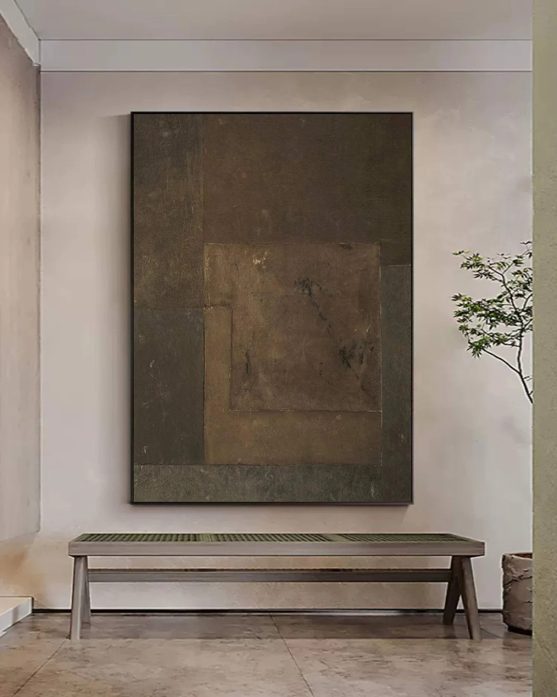 Contemporary Brown Abstract Oil Painting with Layered Texture Canvas #TC 038