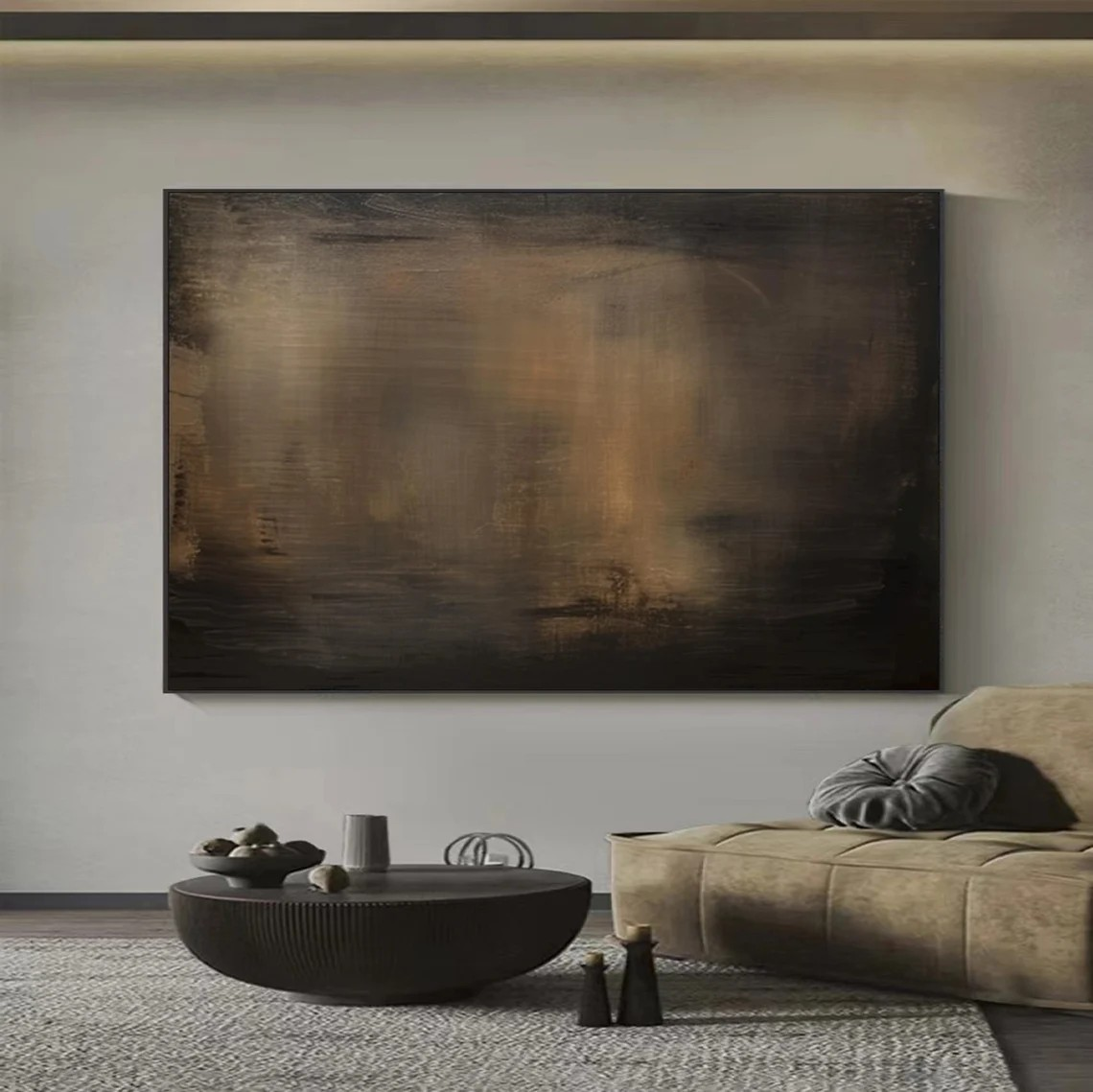 Large Minimalist Abstract Painting - Handmade Brown and Black Wall Decor  #TC 012