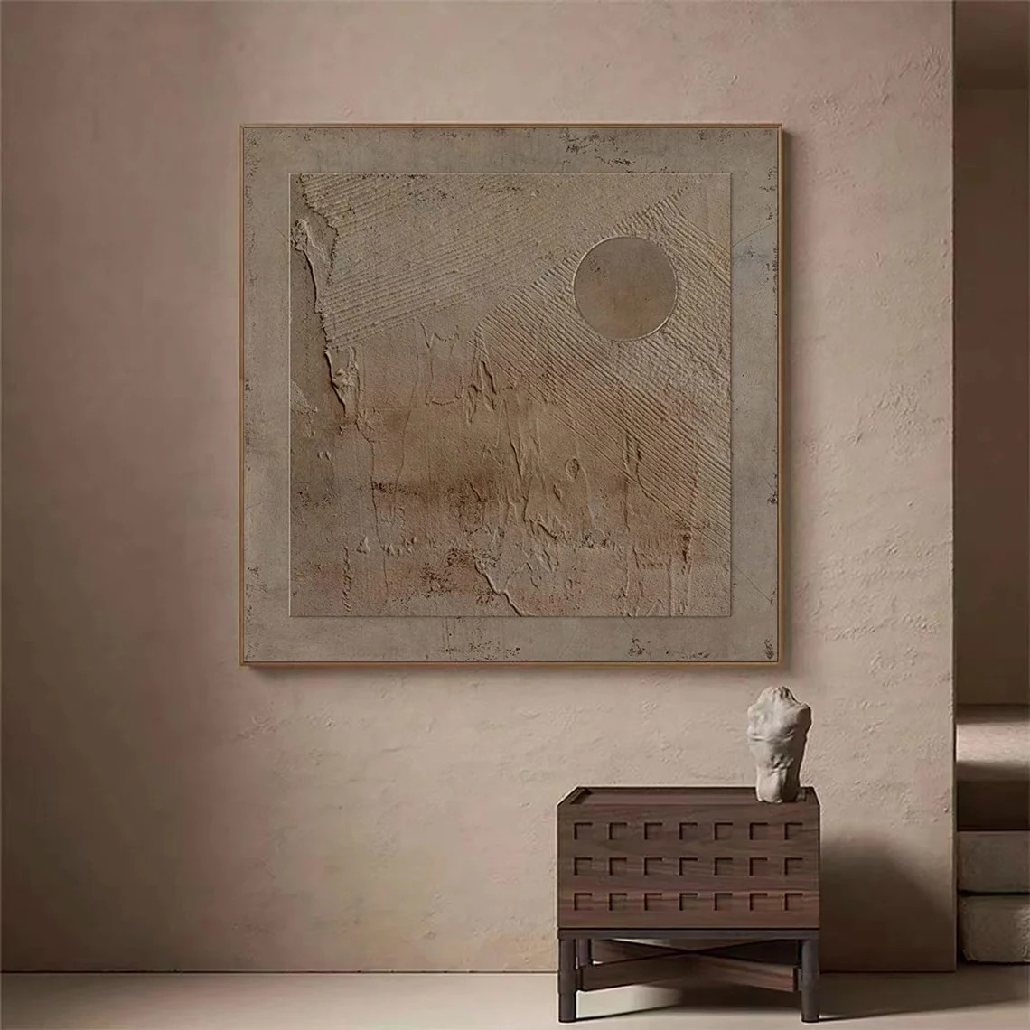 Simple Circle Abstract Oil Art - Textured Monochromatic Brown