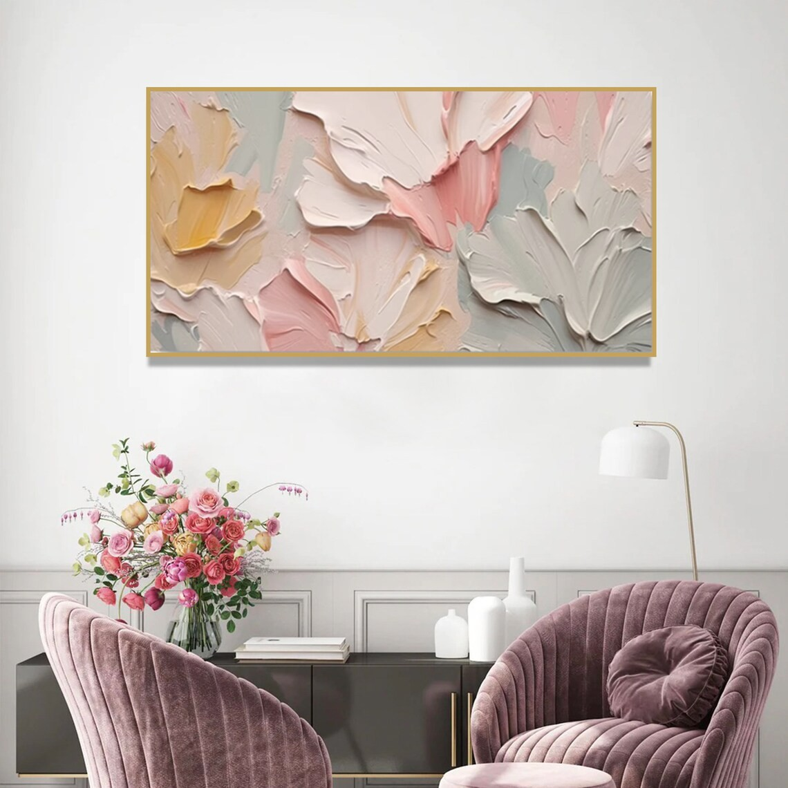 Textured Abstract Floral Painting - Pastel Wall Art #TC 094