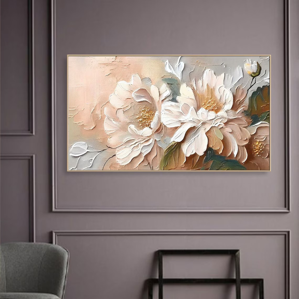 Large Horizontal Flower Painting Textured Art for Living Room #TC 104
