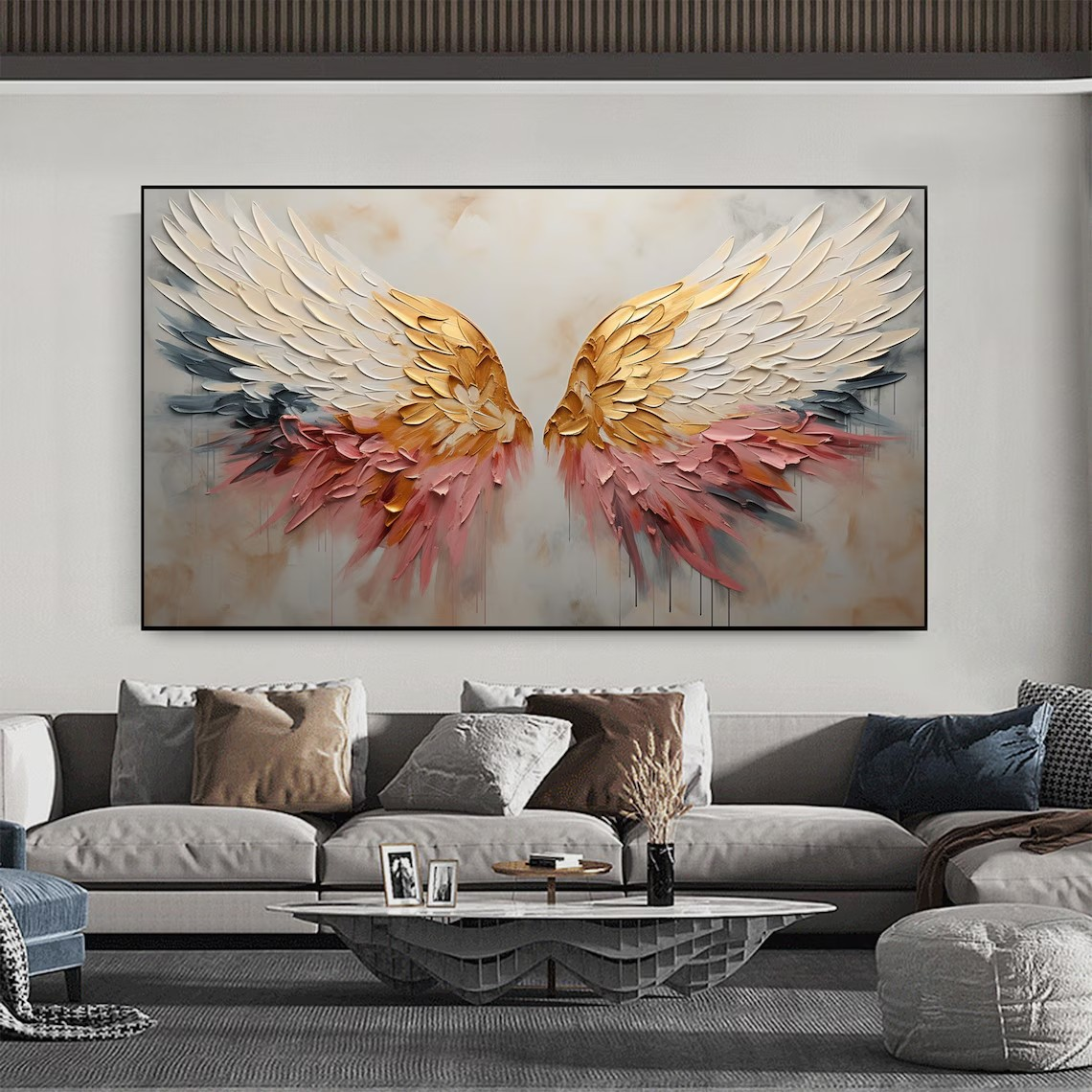 Ethereal Warm Angel Wings Abstract - Textured Gold & Peach