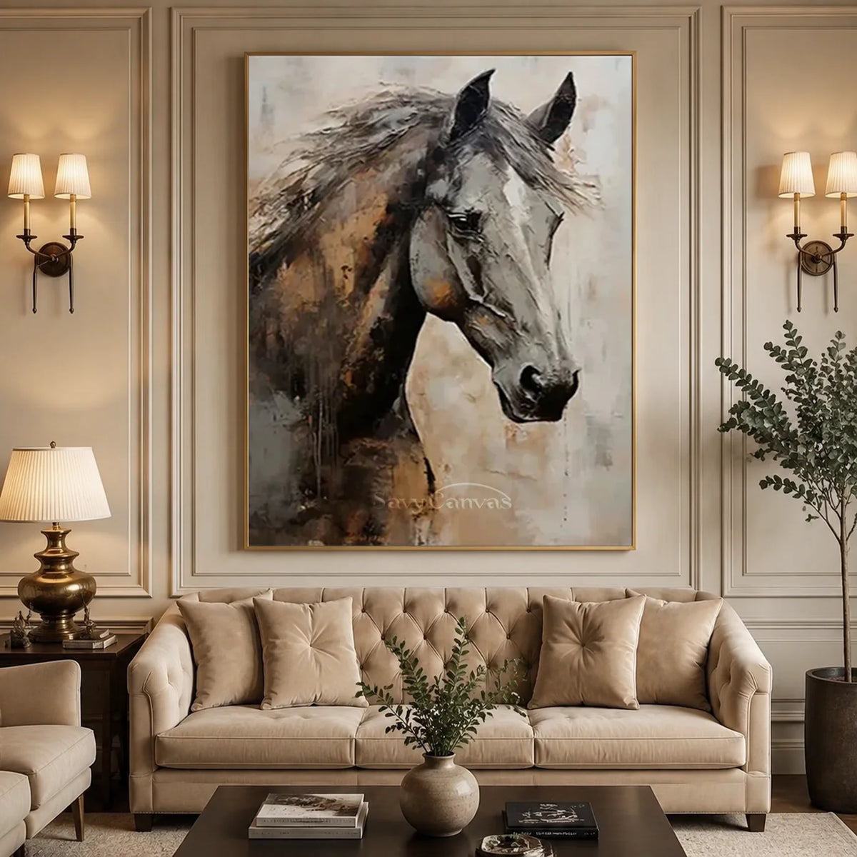 Textured Black Horse Art: Modern Equestrian Oil Painting on Canvas #ZZ 021