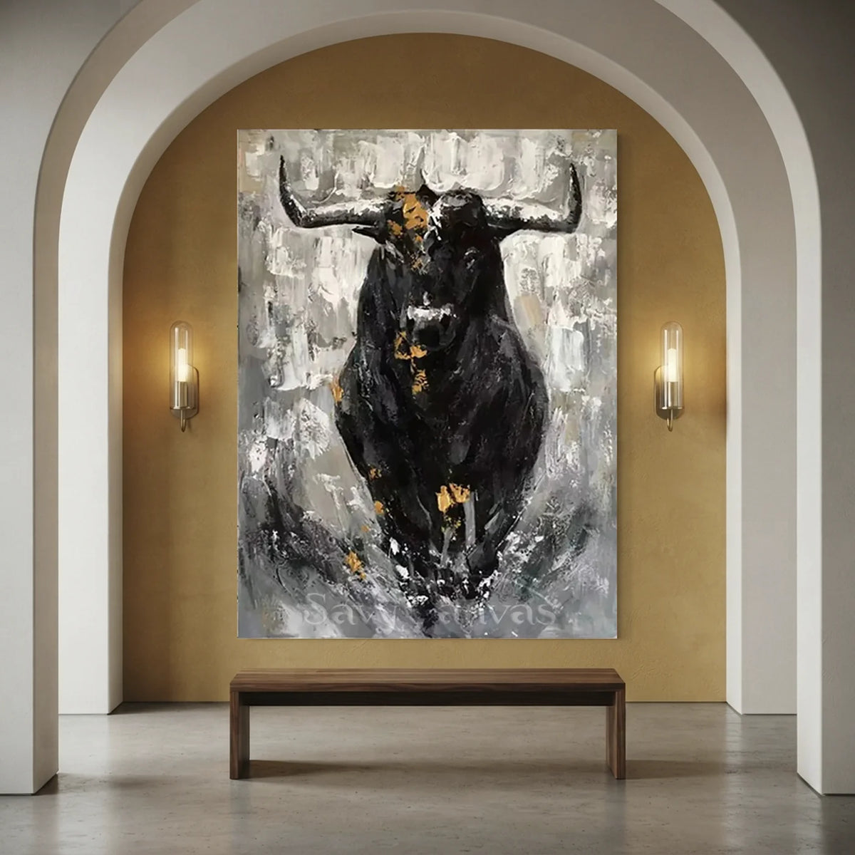 Abstract Bull Canvas Art: Powerful Animal Painting #ZZ 024